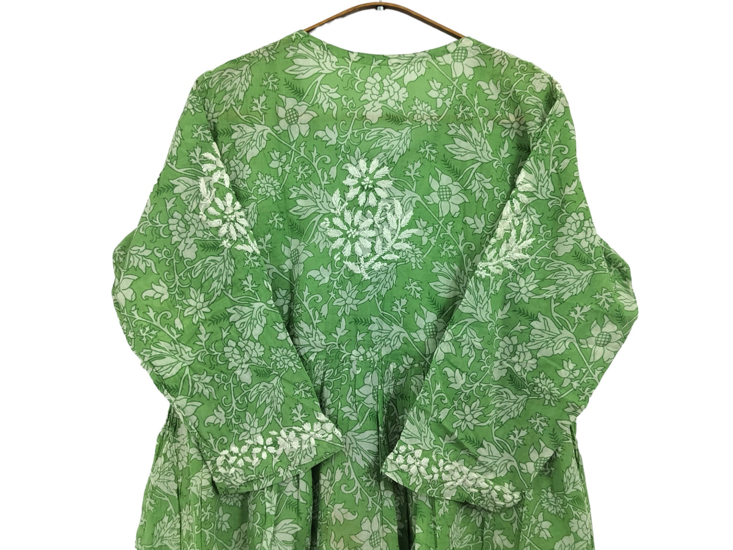 GREEN MULMUL PRINTED SHORT FROCK