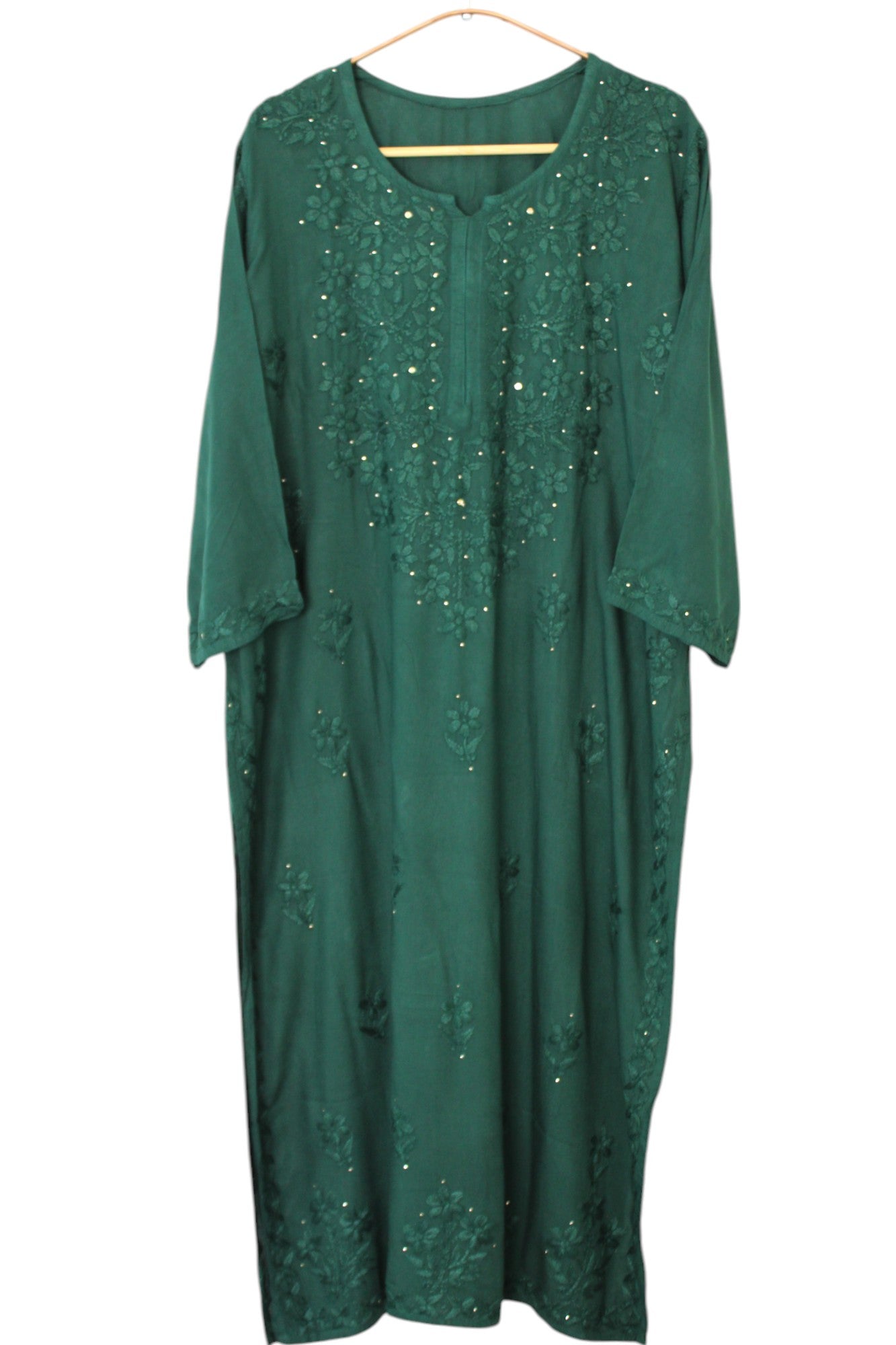 GREEN RAYON MUKAISH LONG KURTA
