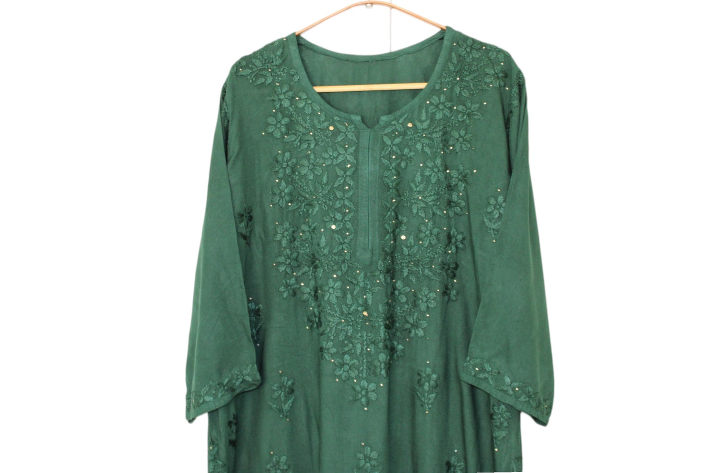 GREEN RAYON MUKAISH LONG KURTA