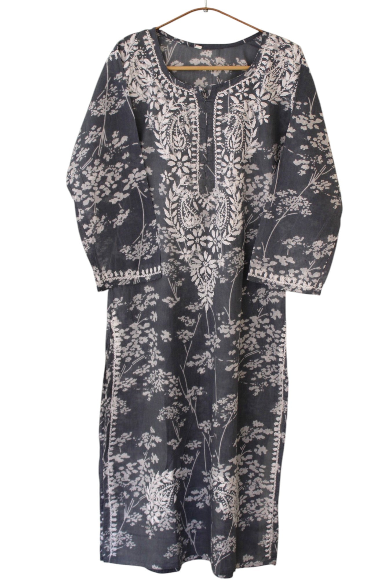 GREY MULMUL PRINTED LONG KURTA