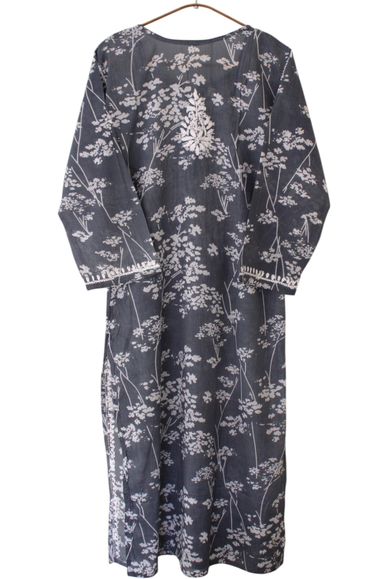 GREY MULMUL PRINTED LONG KURTA