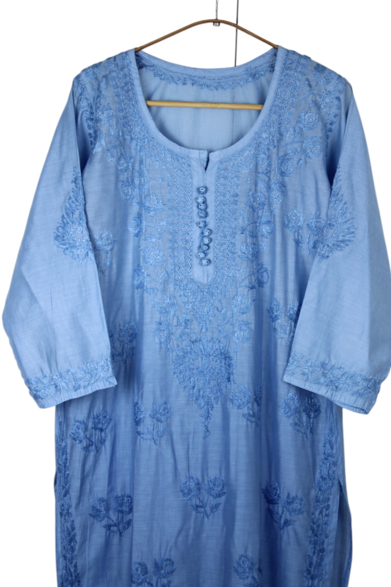 BLUE CHANDERI DUAL SHADE CHIKANKARI KURTA