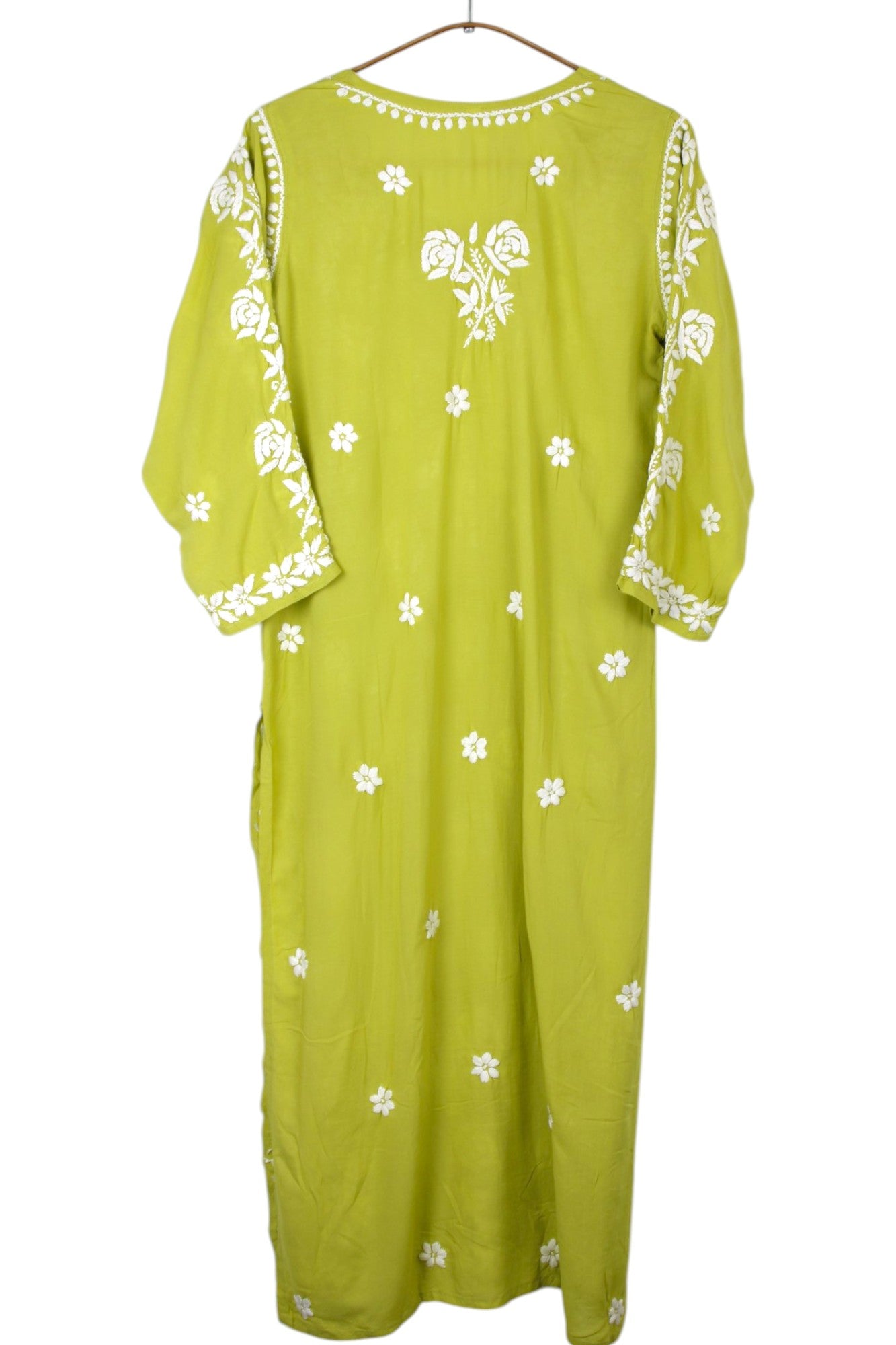 LIME GREEN MODAL LONG KURTA WITH 3D CHIKANKARI