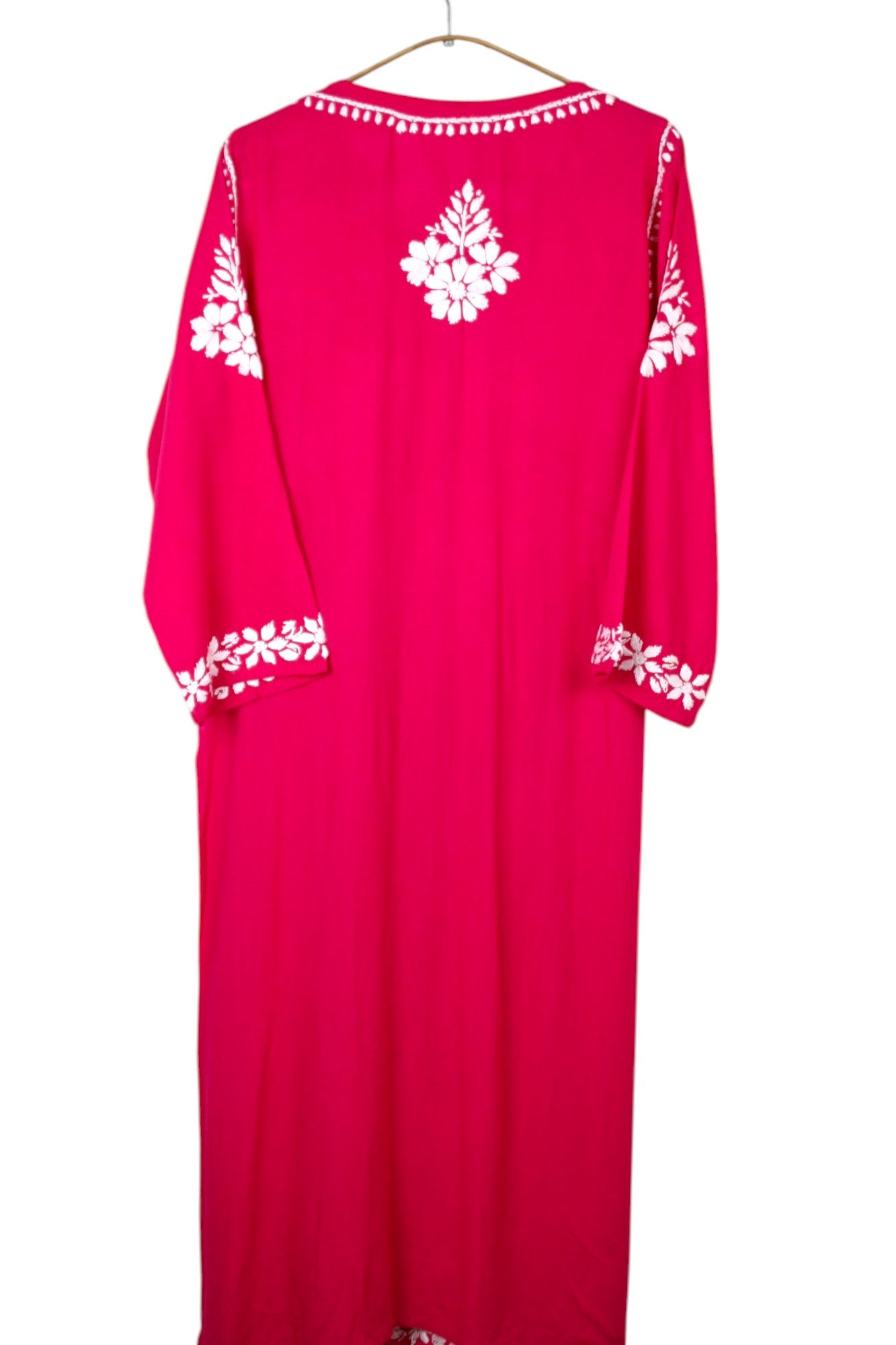RANI PINK LONG RAYON CHIKANKARI KURTA