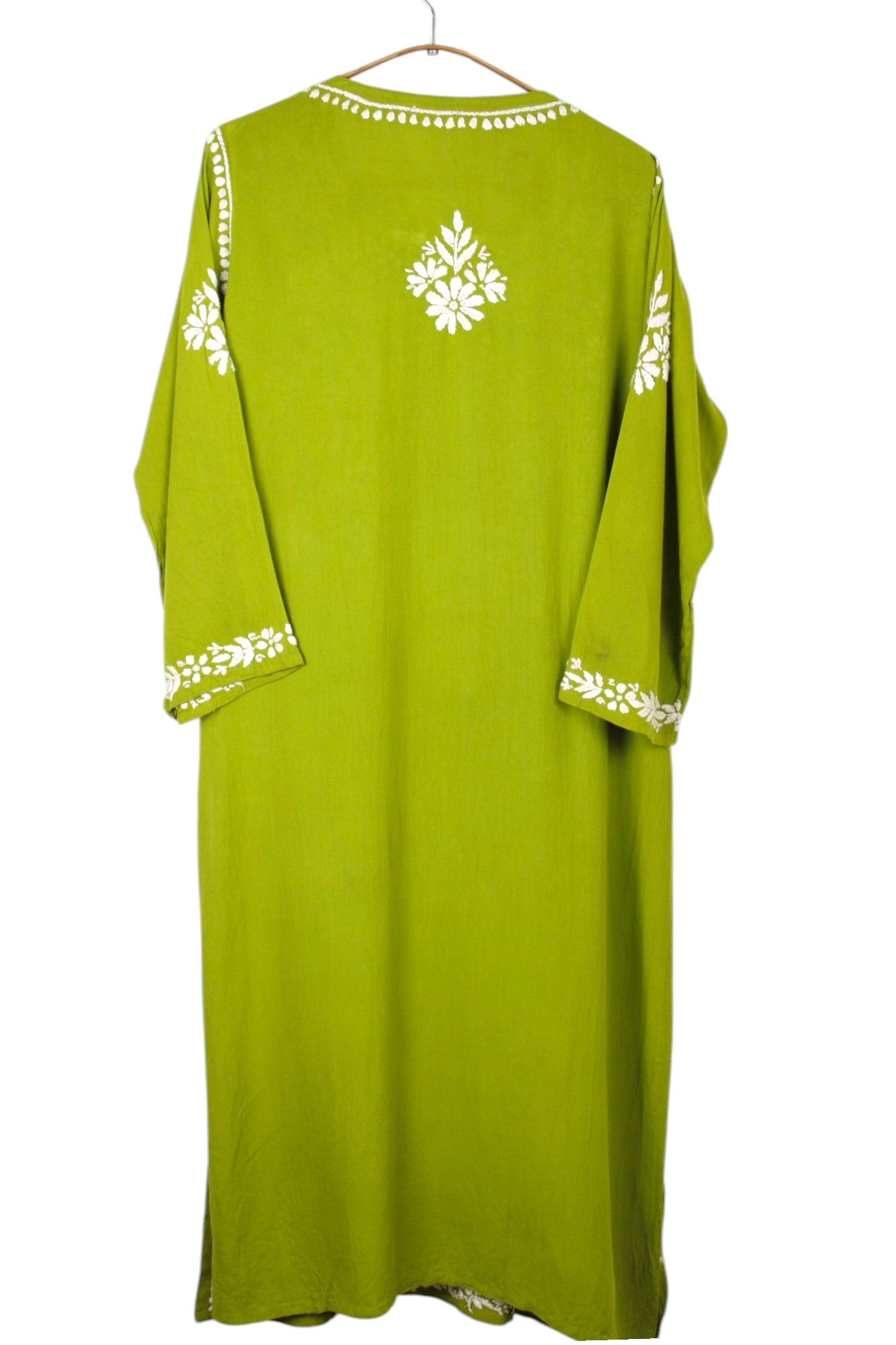 MEHNDI GREEN LONG RAYON CHIKANKARI KURTA