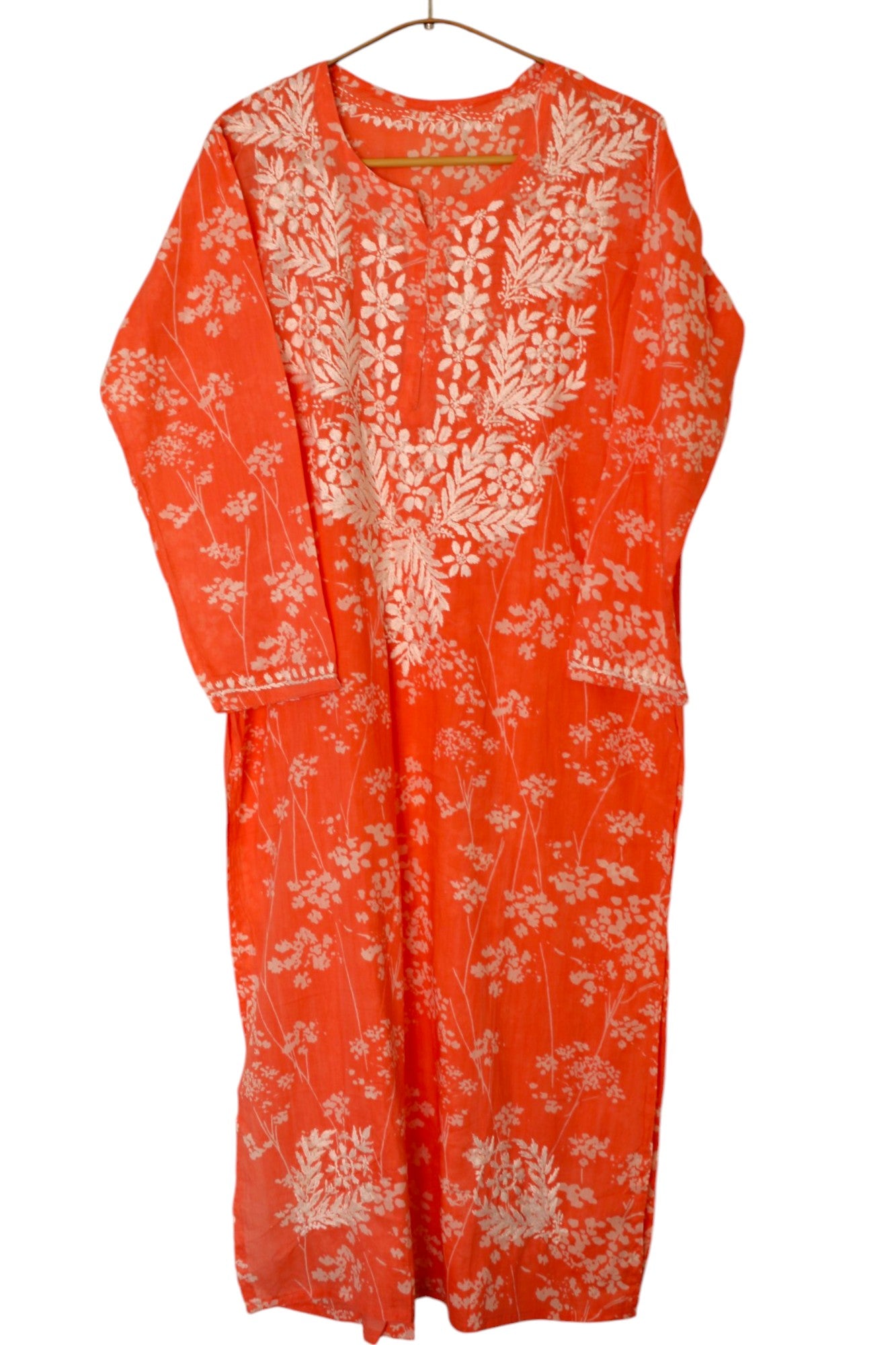 PEACH MULMUL PRINTED LONG KURTA