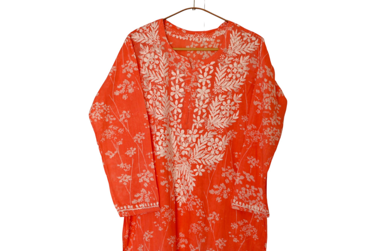 PEACH MULMUL PRINTED LONG KURTA