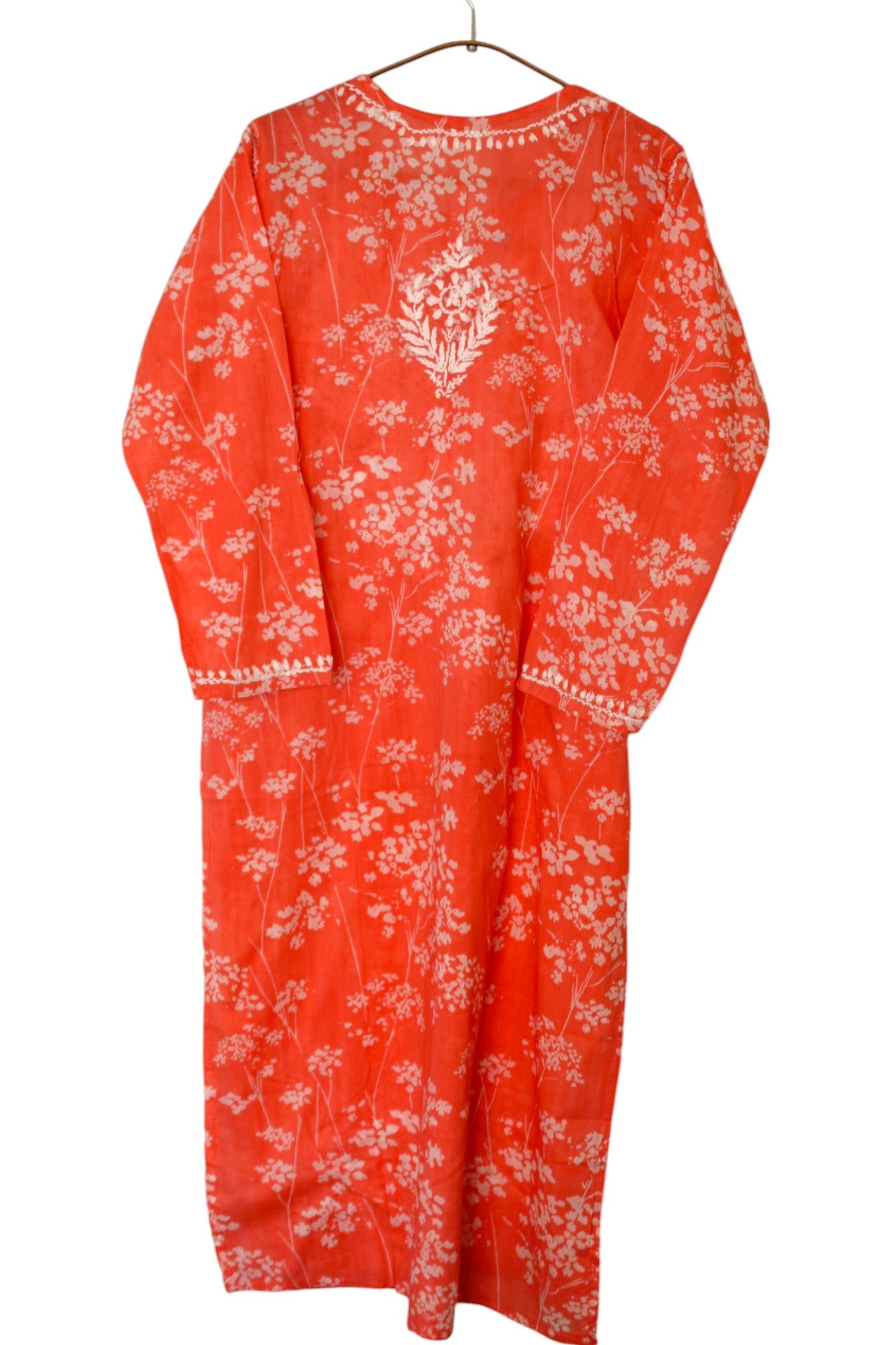 PEACH MULMUL PRINTED LONG KURTA
