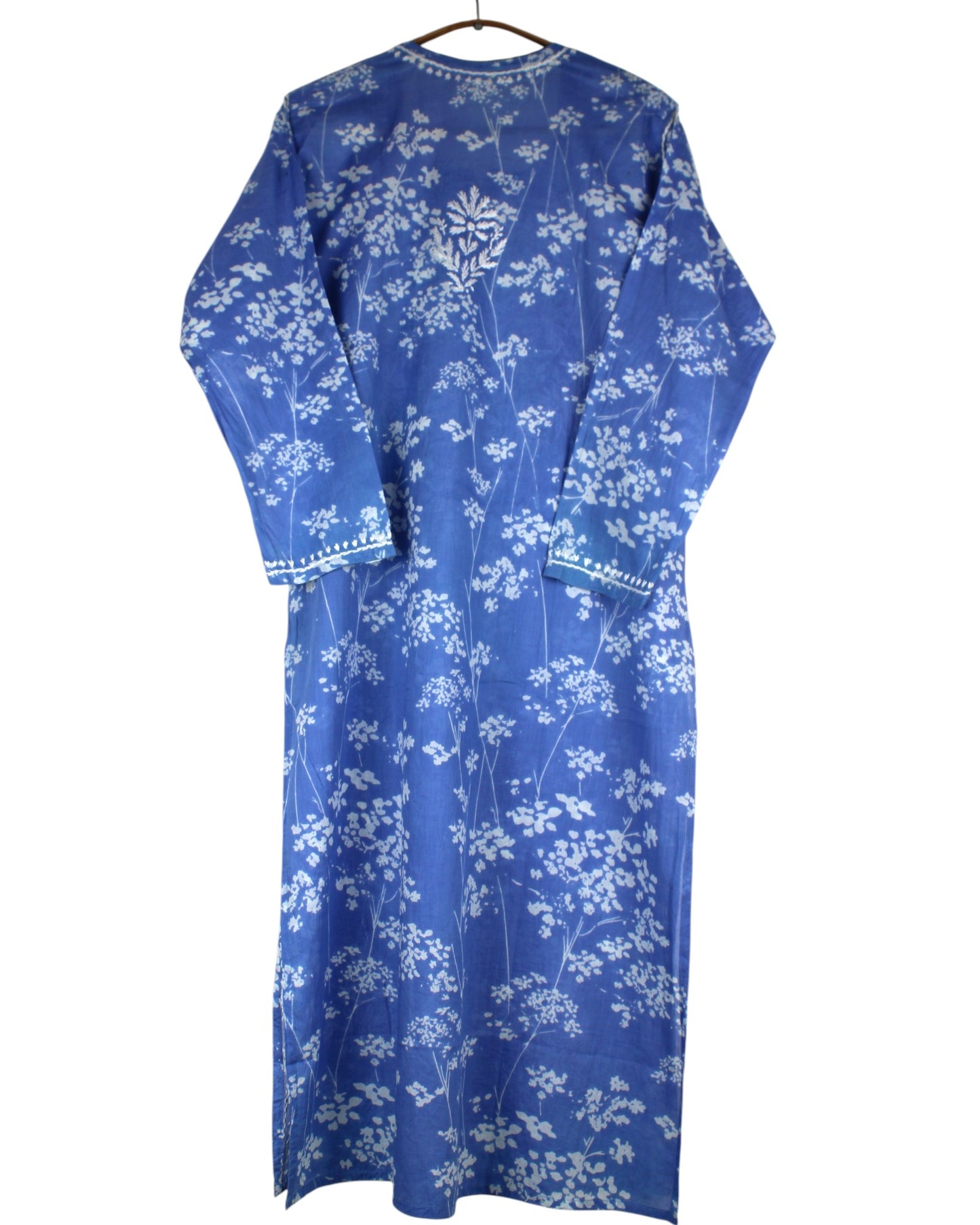HUBA POWDER BLUE MULMUL PRINTED LONG KURTA