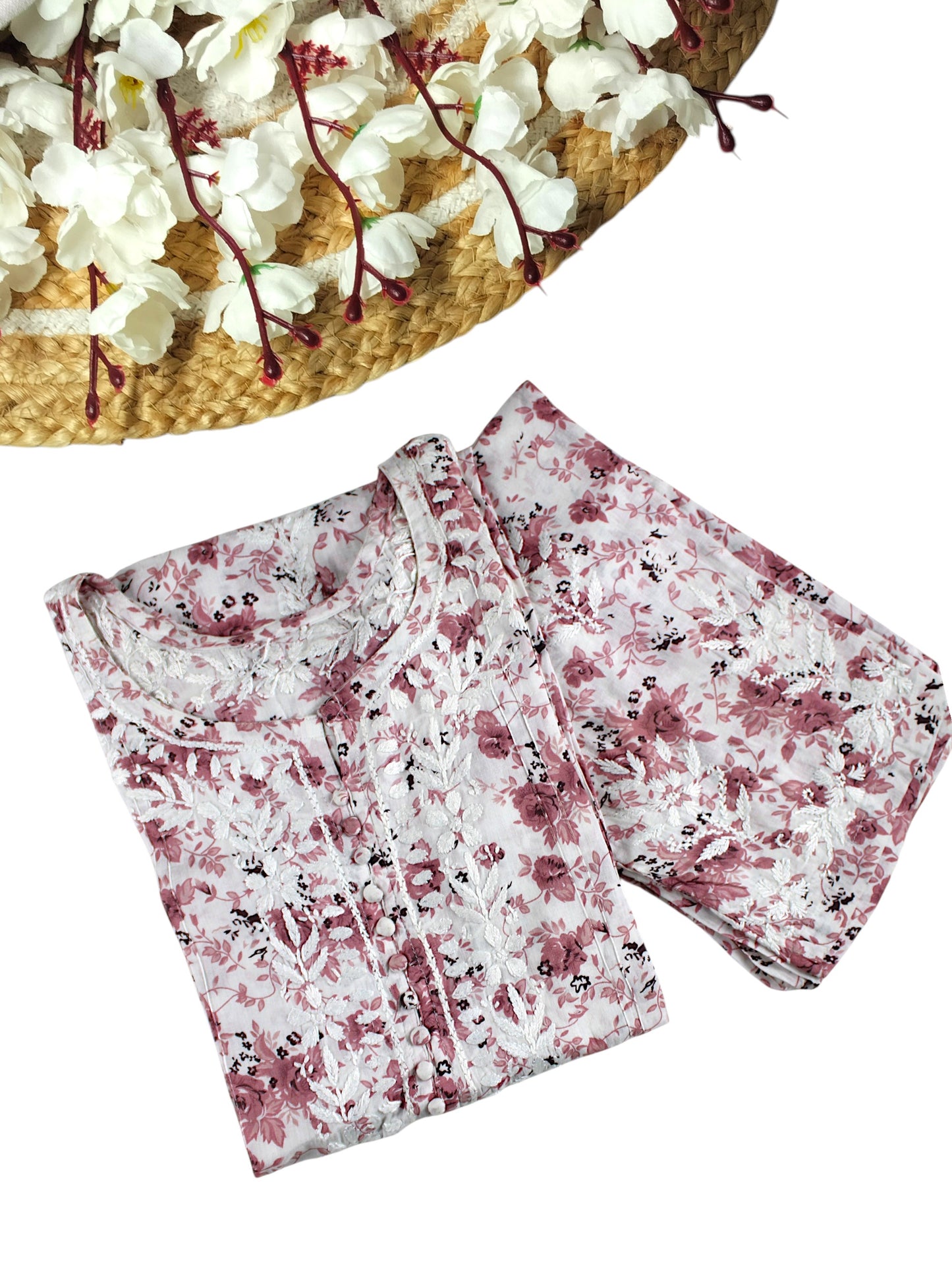 GULZAR PINK LONG MULMUL KURTA WITH PANT SET