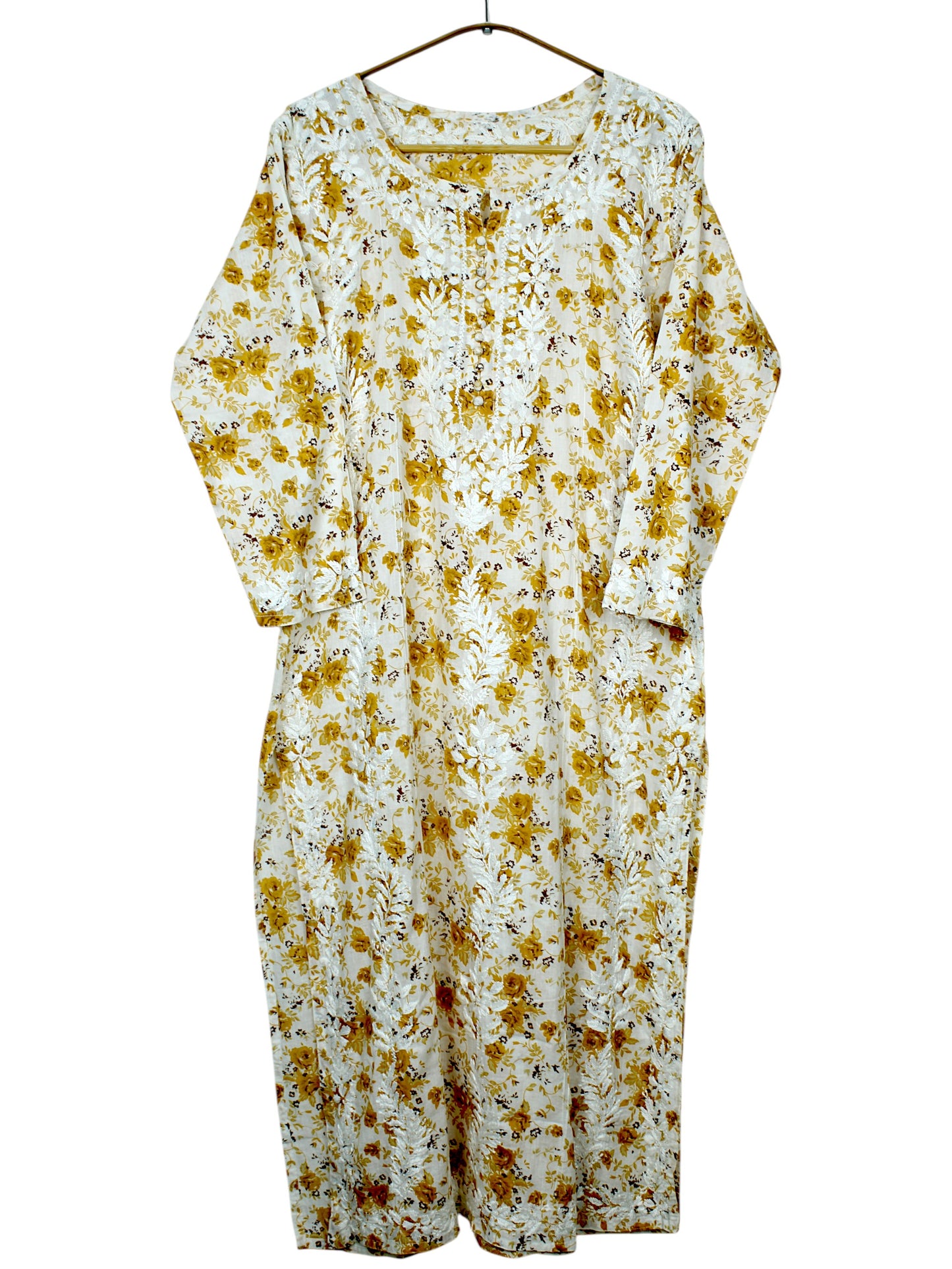 GULZAR YELLOW LONG MULMUL KURTA WITH PANT SET