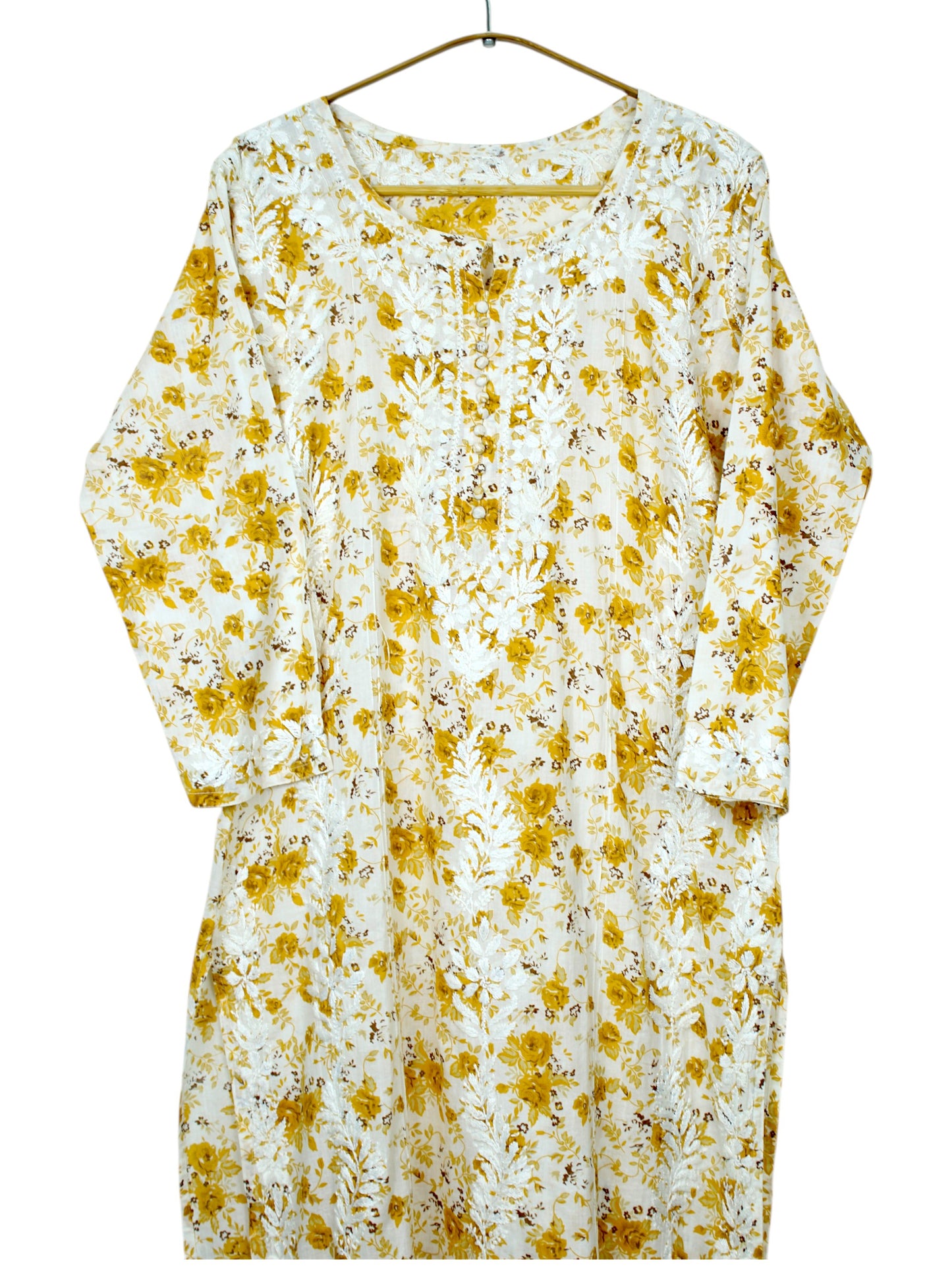 GULZAR YELLOW LONG MULMUL KURTA WITH PANT SET
