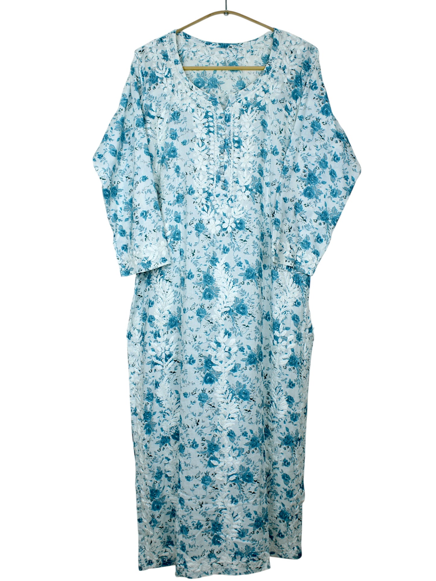 GULZAR BLUE LONG MULMUL KURTA WITH PANT SET
