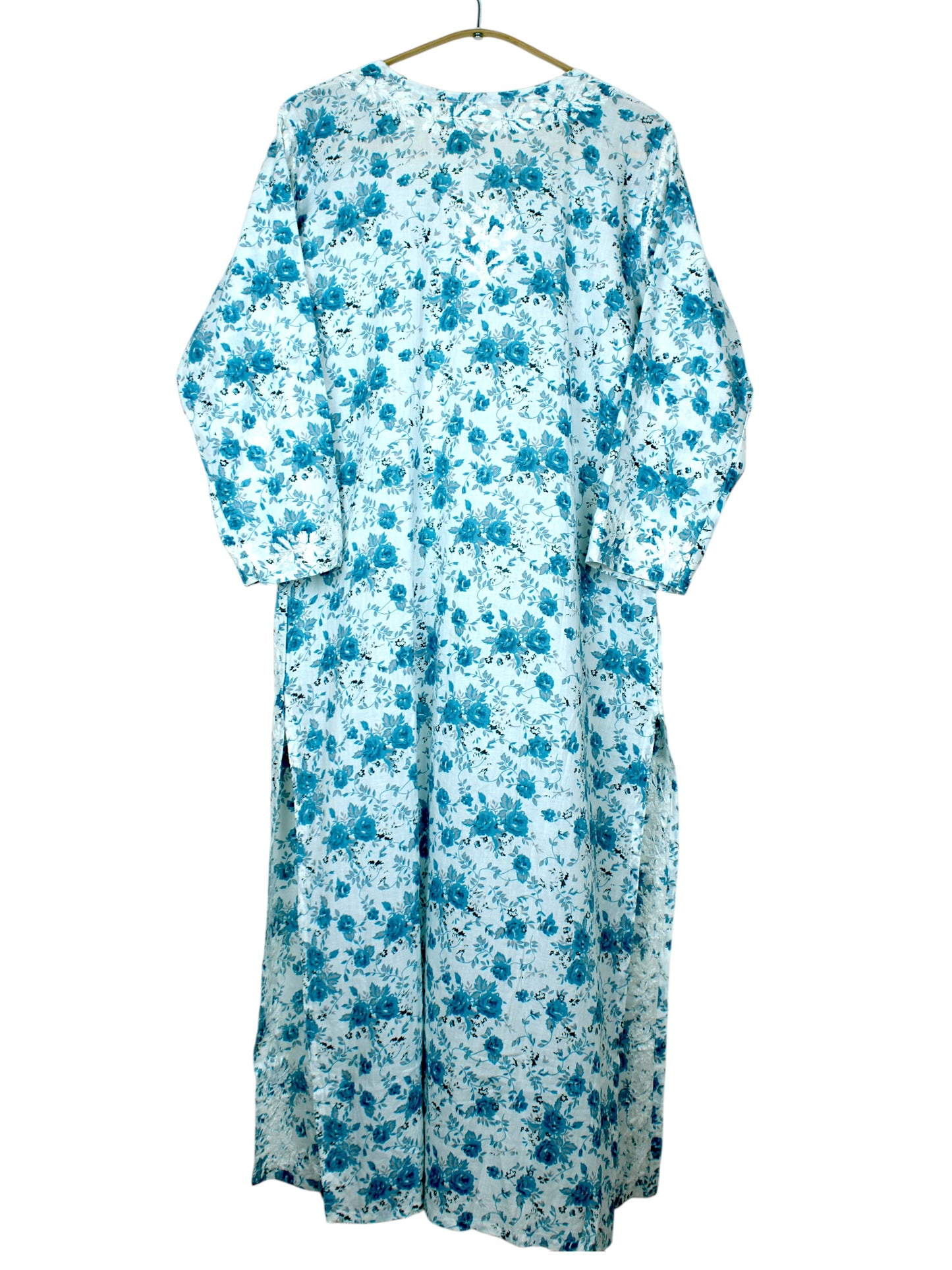 GULZAR BLUE LONG MULMUL KURTA WITH PANT SET