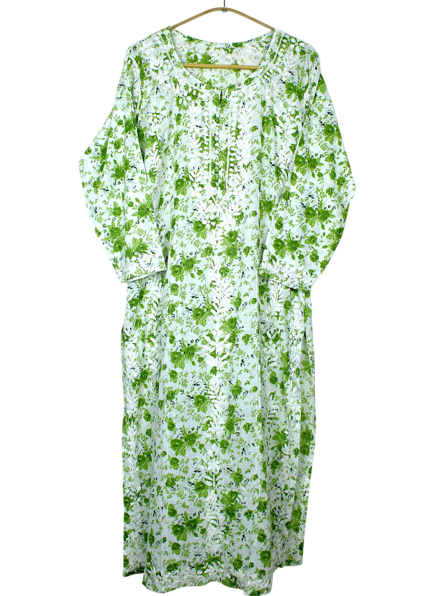 GULZAR GREEN LONG MULMUL KURTA WITH PANT SET
