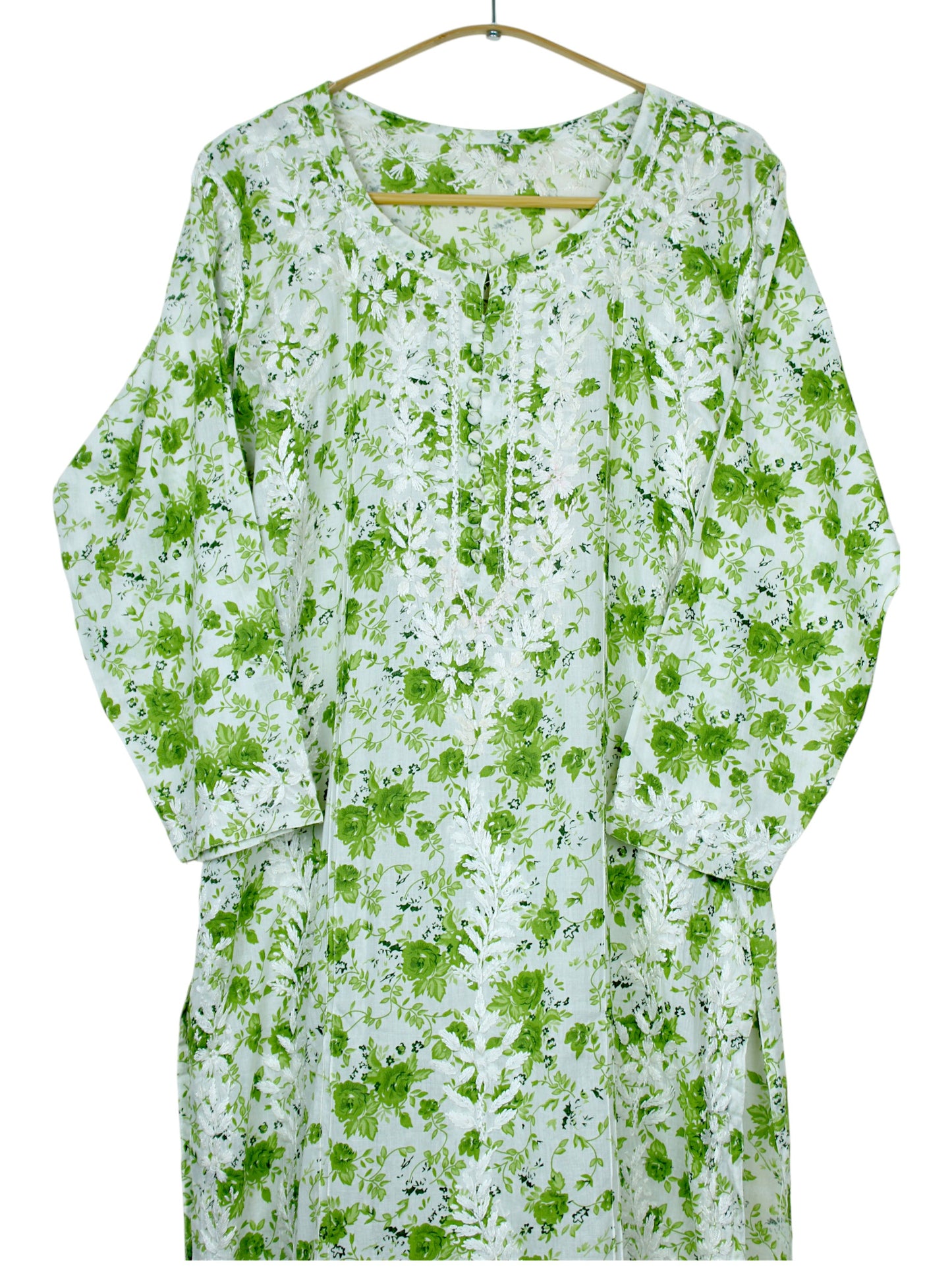 GULZAR GREEN LONG MULMUL KURTA WITH PANT SET