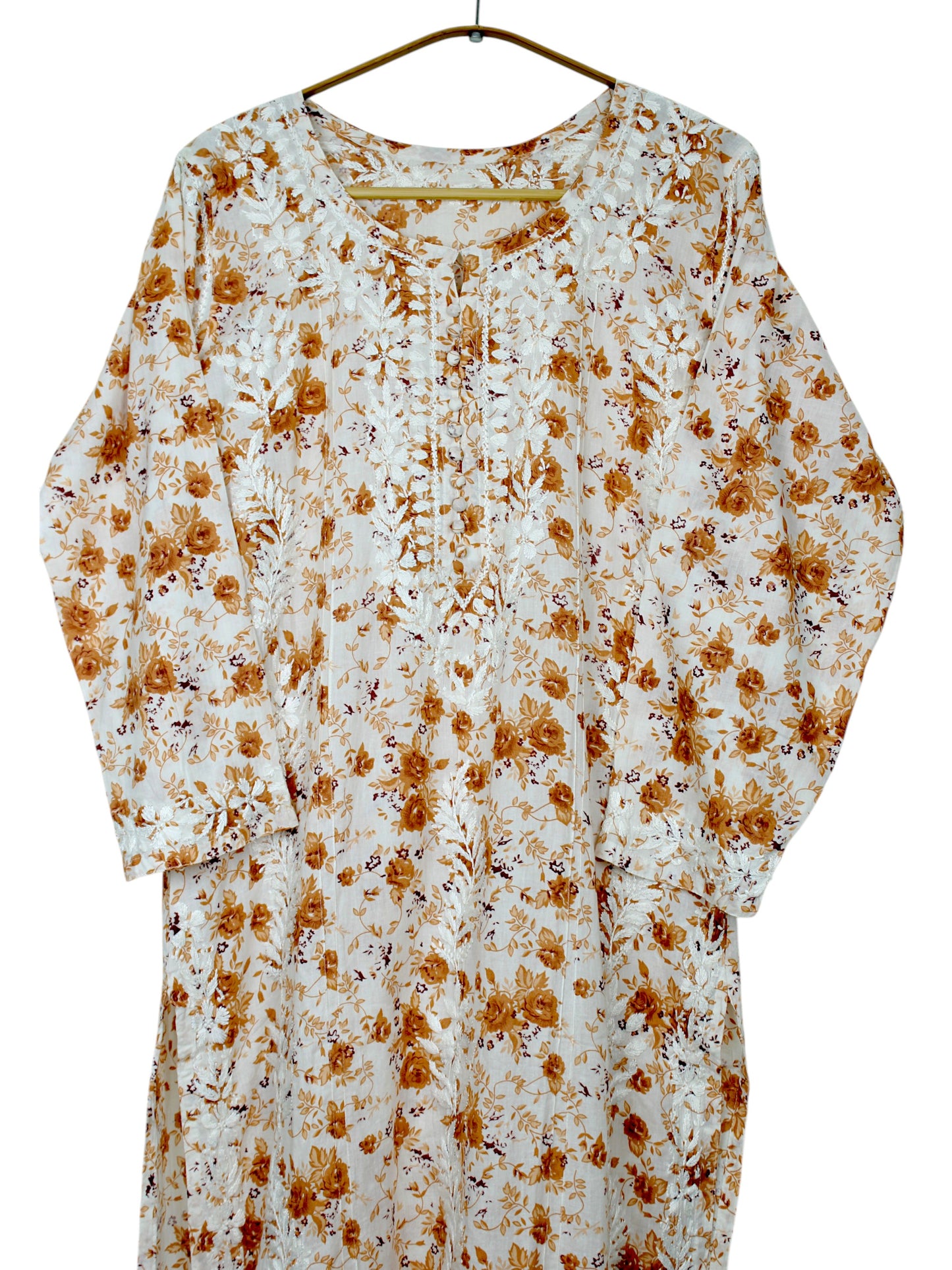GULZAR ORANGE LONG MULMUL KURTA WITH PANT SET