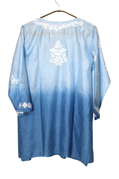 BLUE CHANDERI SILK DUAL SHADE SHORT KURTA