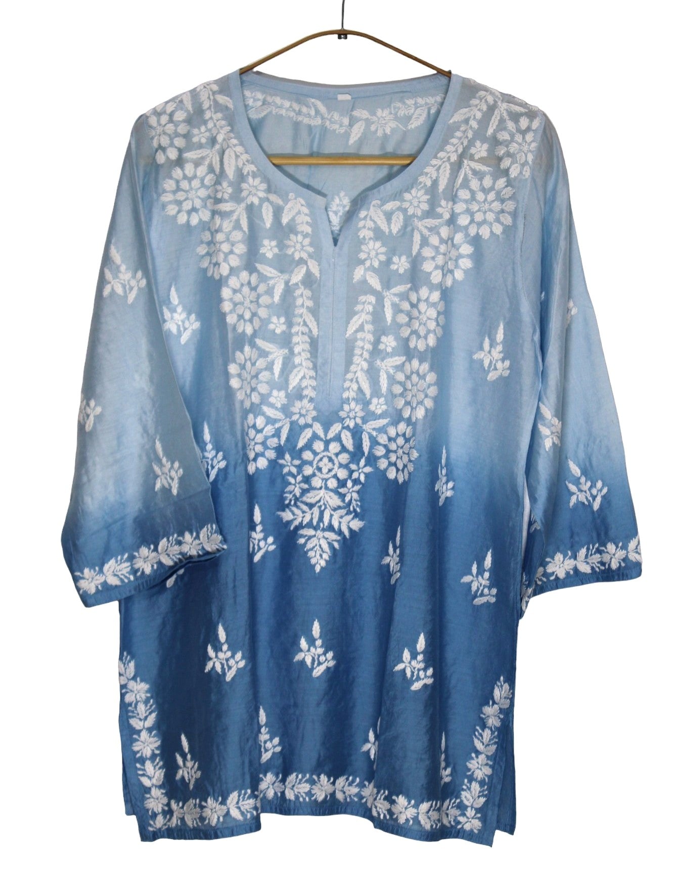 BLUE CHANDERI SILK DUAL SHADE SHORT KURTA