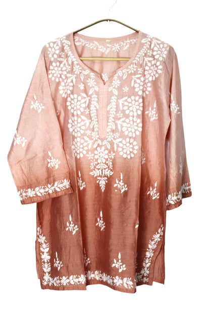 ORANGE CHANDERI SILK DUAL SHADE SHORT KURTA