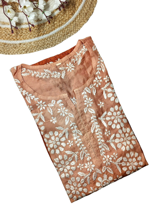 ORANGE CHANDERI SILK DUAL SHADE SHORT KURTA