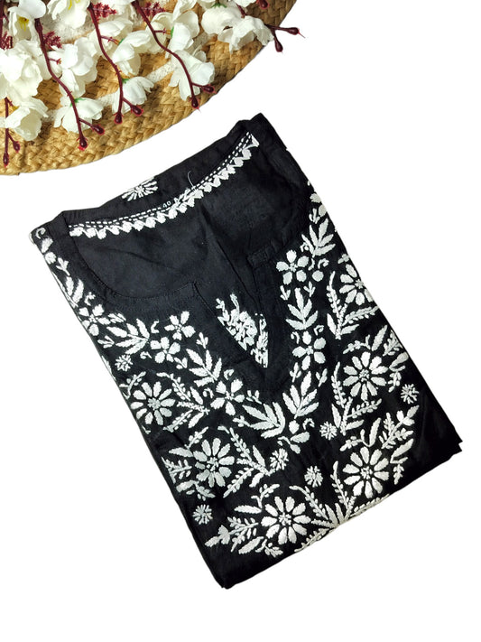 BLACK FINE SOFT COTTON LONG KURTA