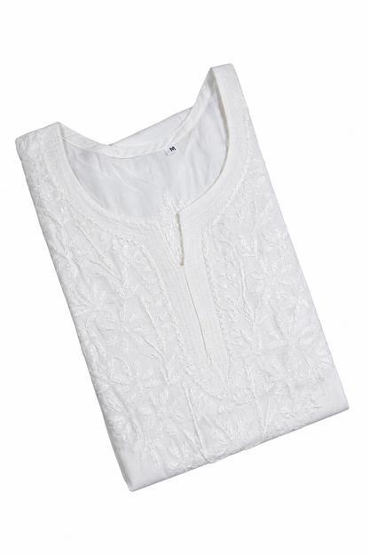 SUHANI WHITE COTTON SHORT KURTA