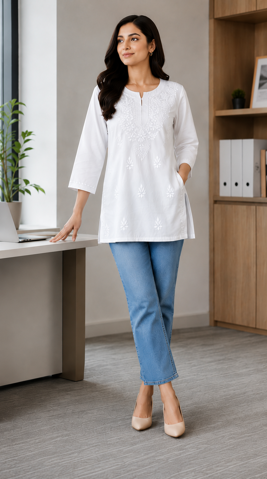 SUHANI WHITE COTTON SHORT KURTA