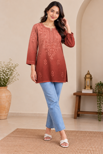 RUBINA RUST COTTON OMBRE SHORT KURTA