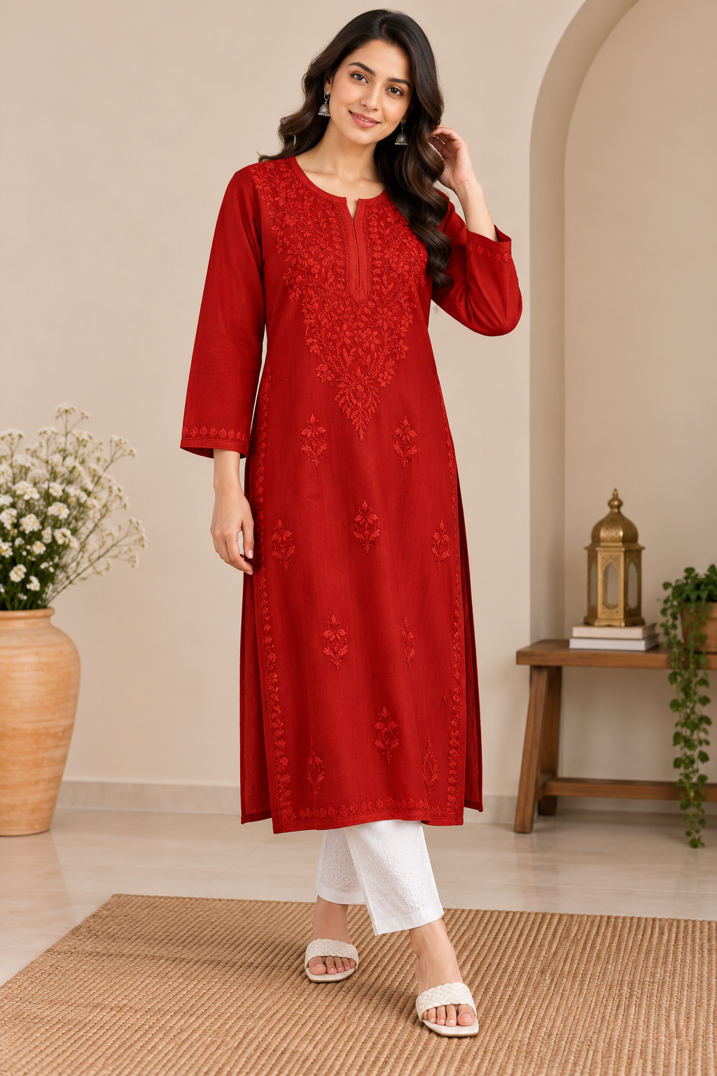 MEHER CRIMSON RED RAYON LONG KURTA