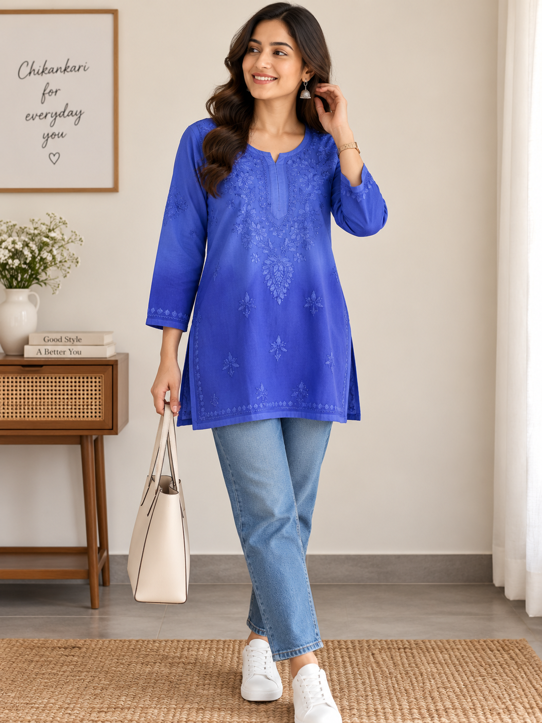KIARA BLUE RAYON OMBRE SHADE SHORT KURTA