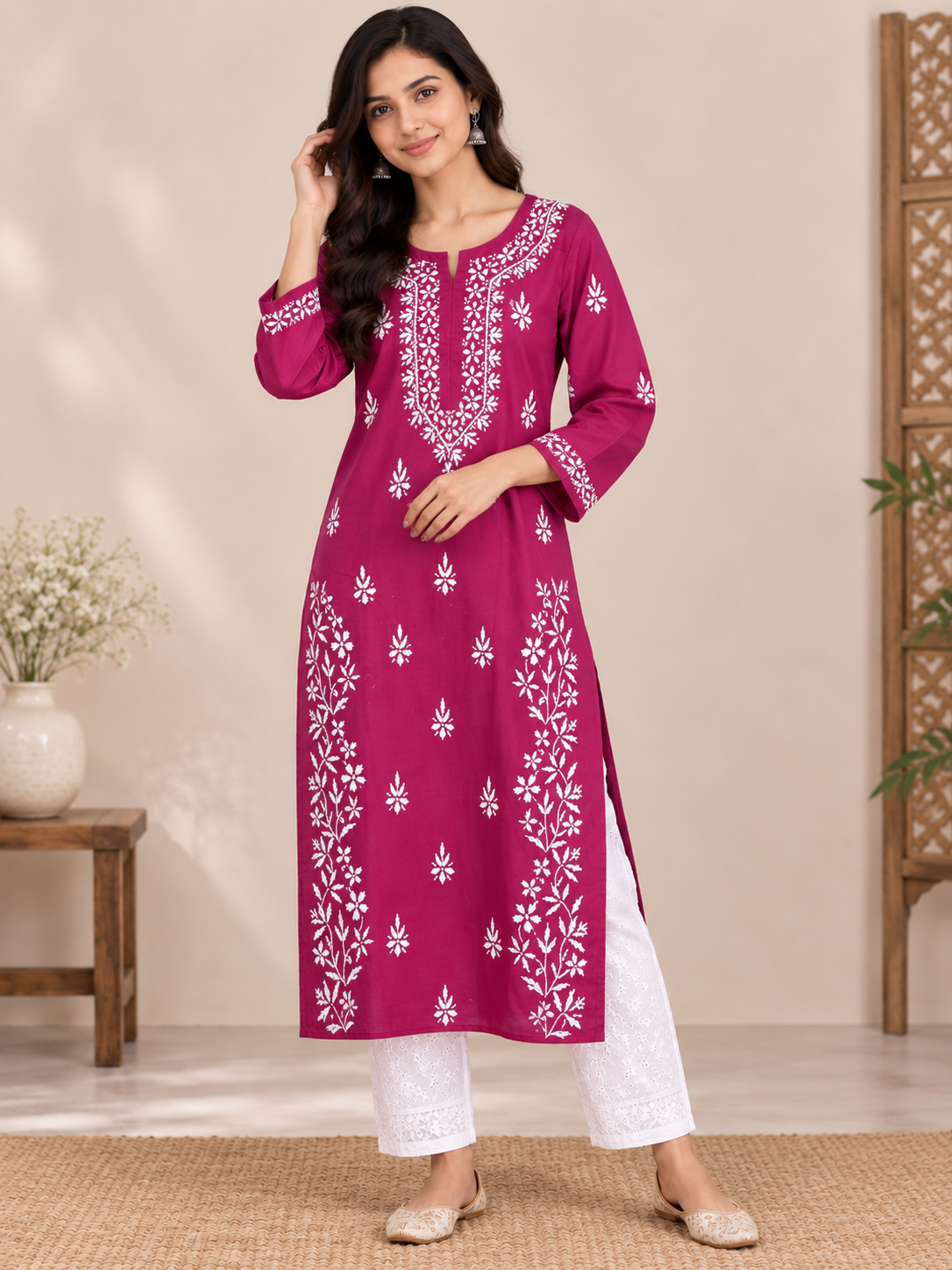 ZOYA RANI PINK COTTON LONG KURTA