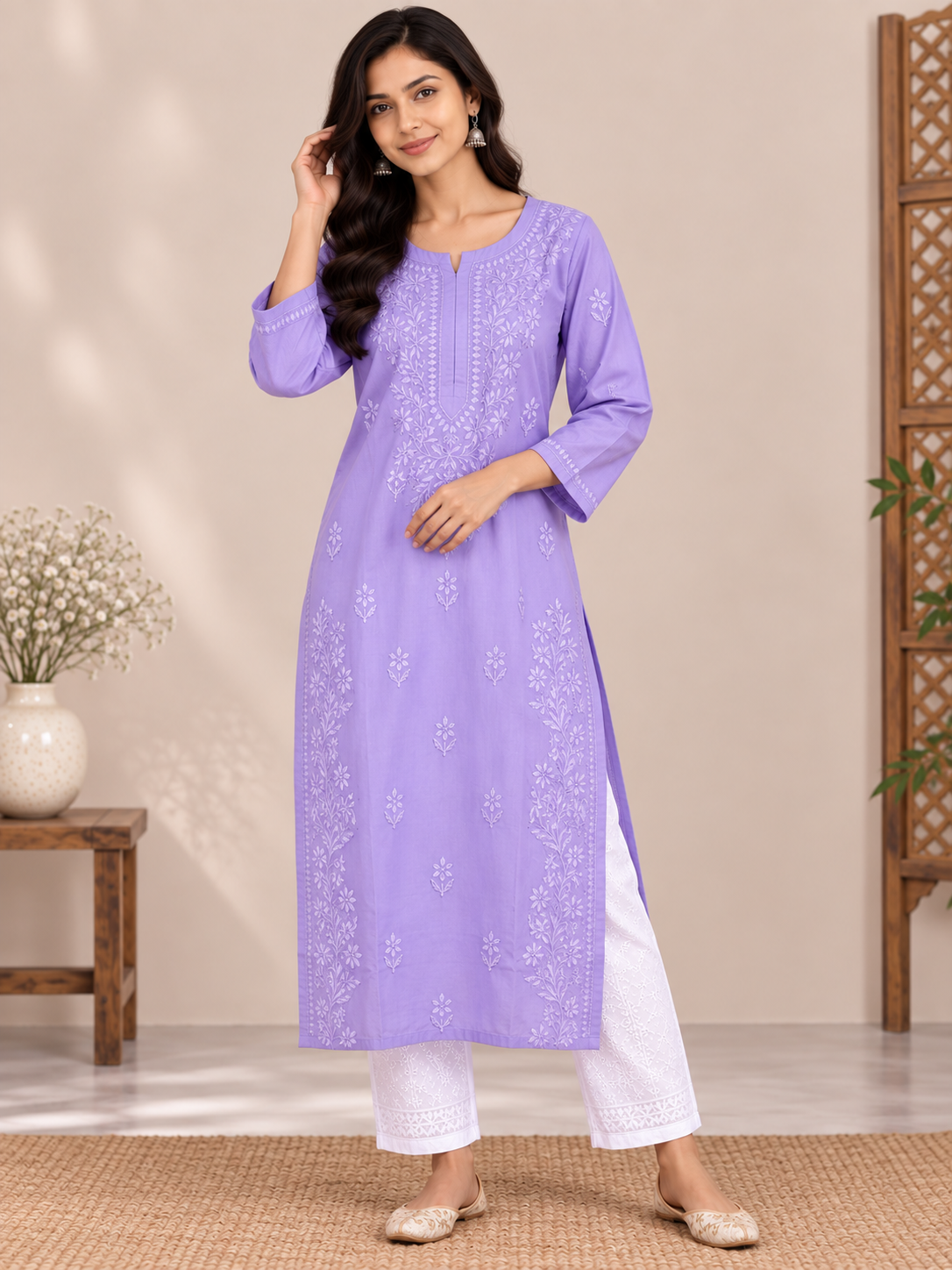 KIRAN LAVENDER COTTON LONG KURTA