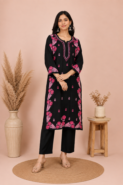 SAFIYA BLACK & PINK MODAL LONG KURTA