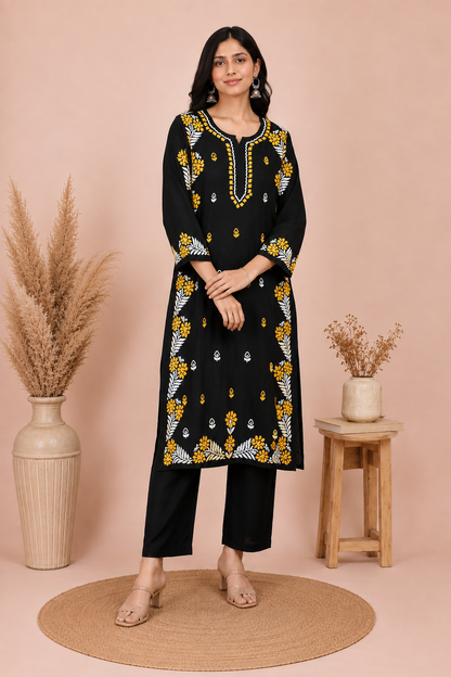 SAFIYA BLACK & YELLOW MODAL LONG KURTA