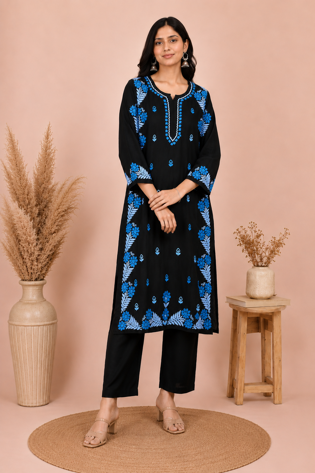 SAFIYA BLACK & BLUE MODAL LONG KURTA