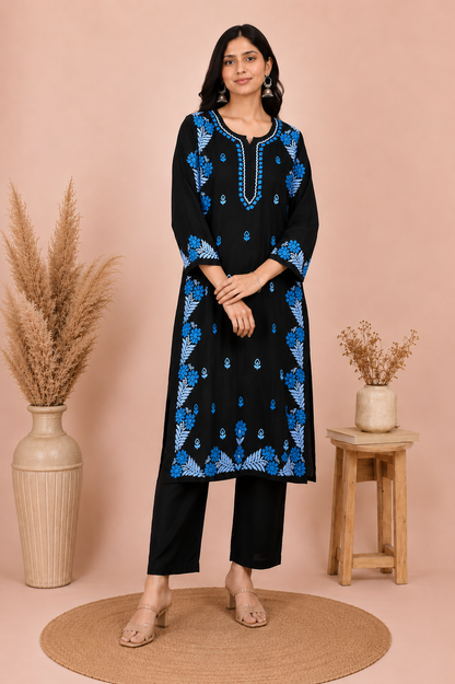 SAFIYA BLACK & BLUE MODAL LONG KURTA