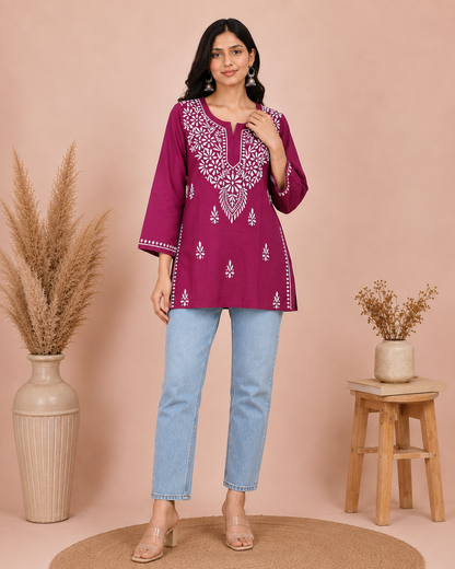 SUHANI WINE PINK RED COTTON SHORT KURTA