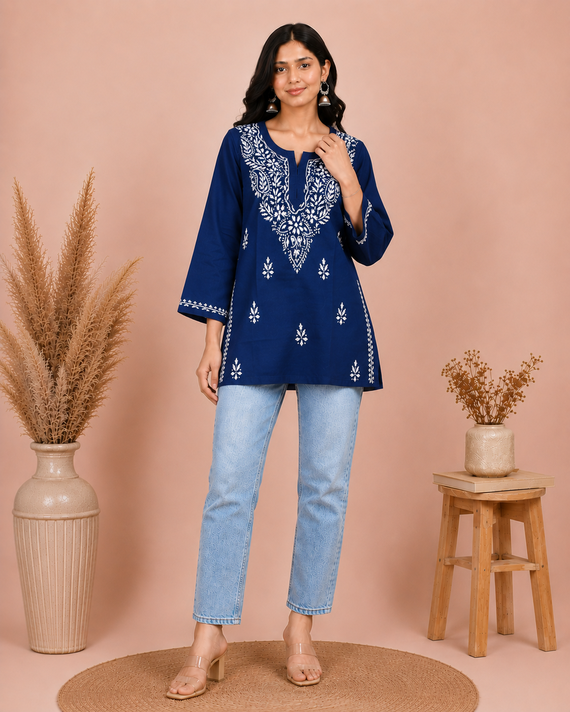 SUHANI TEAL BLUE COTTON SHORT KURTA