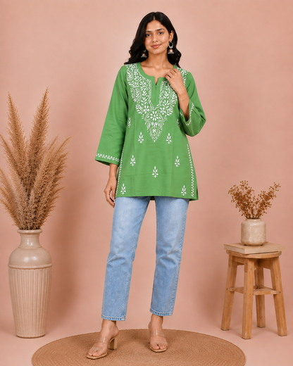 SUHANI SEA GREEN COTTON SHORT KURTA
