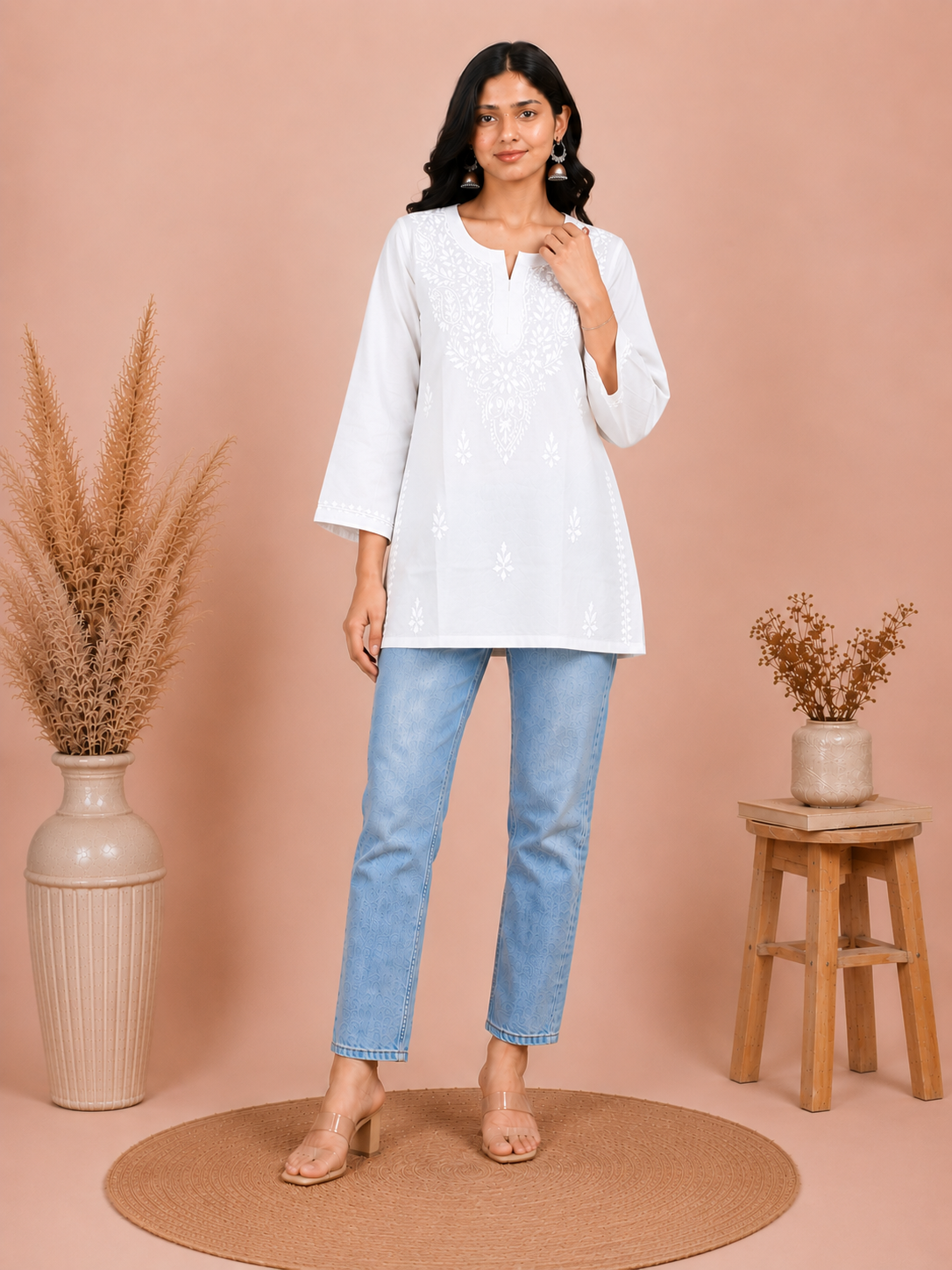 SUHANI WHITE COTTON SHORT KURTA