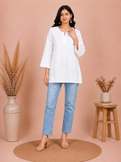 SUHANI WHITE COTTON SHORT KURTA