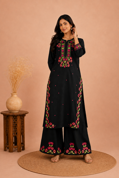 IRINA BLACK & ROSE RED PREMIUM RAYON KURTA SET
