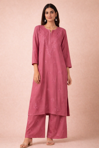 ROOH DUSTY ROSE PINK RAYON KURTA SET