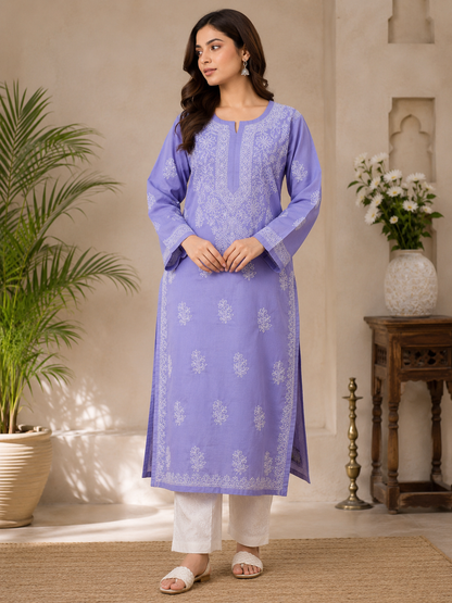 IRA LAVENDER VOILE COTTON LONG KURTA