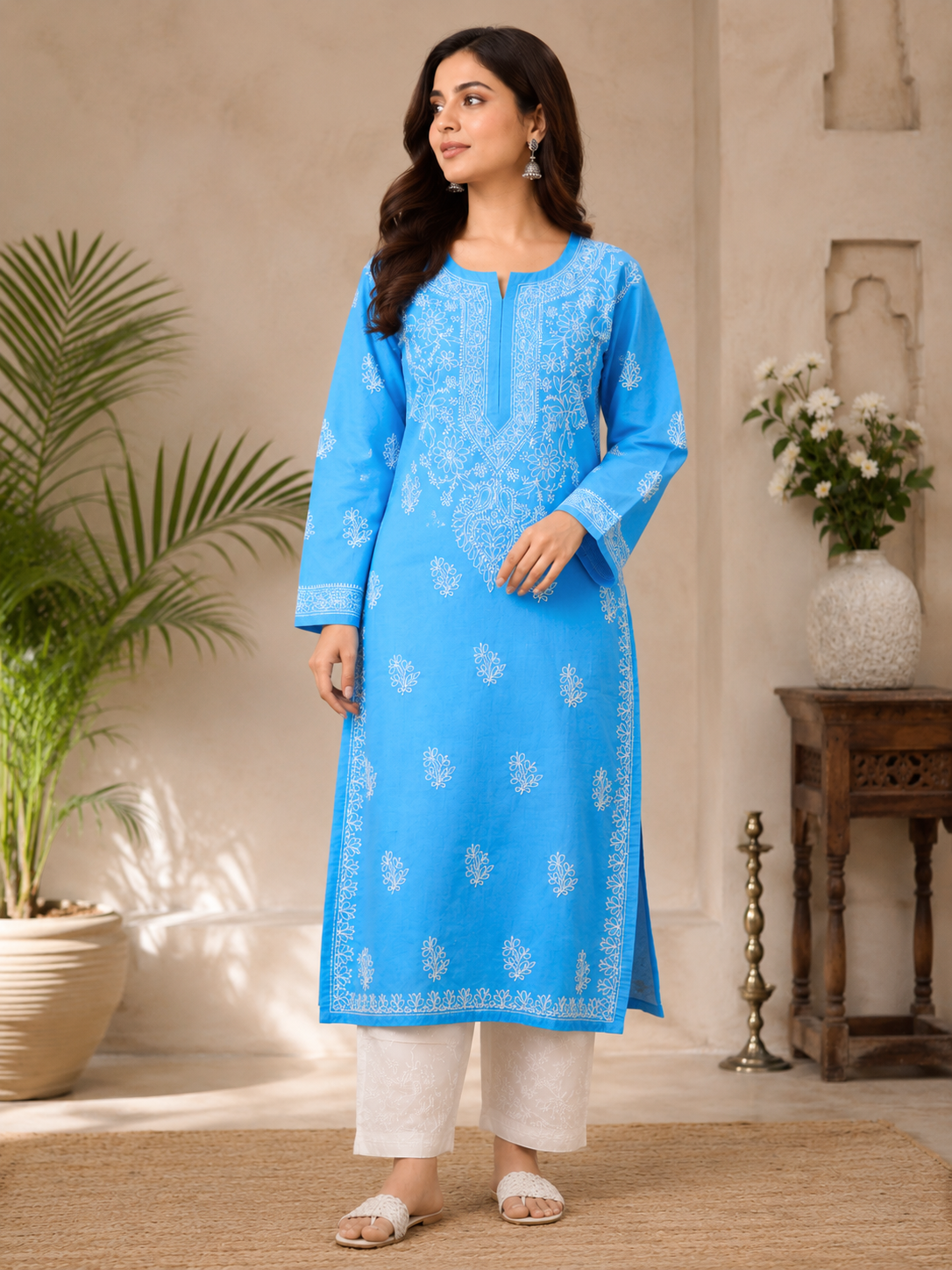 IRA POWDER BLUE VOILE COTTON LONG KURTA