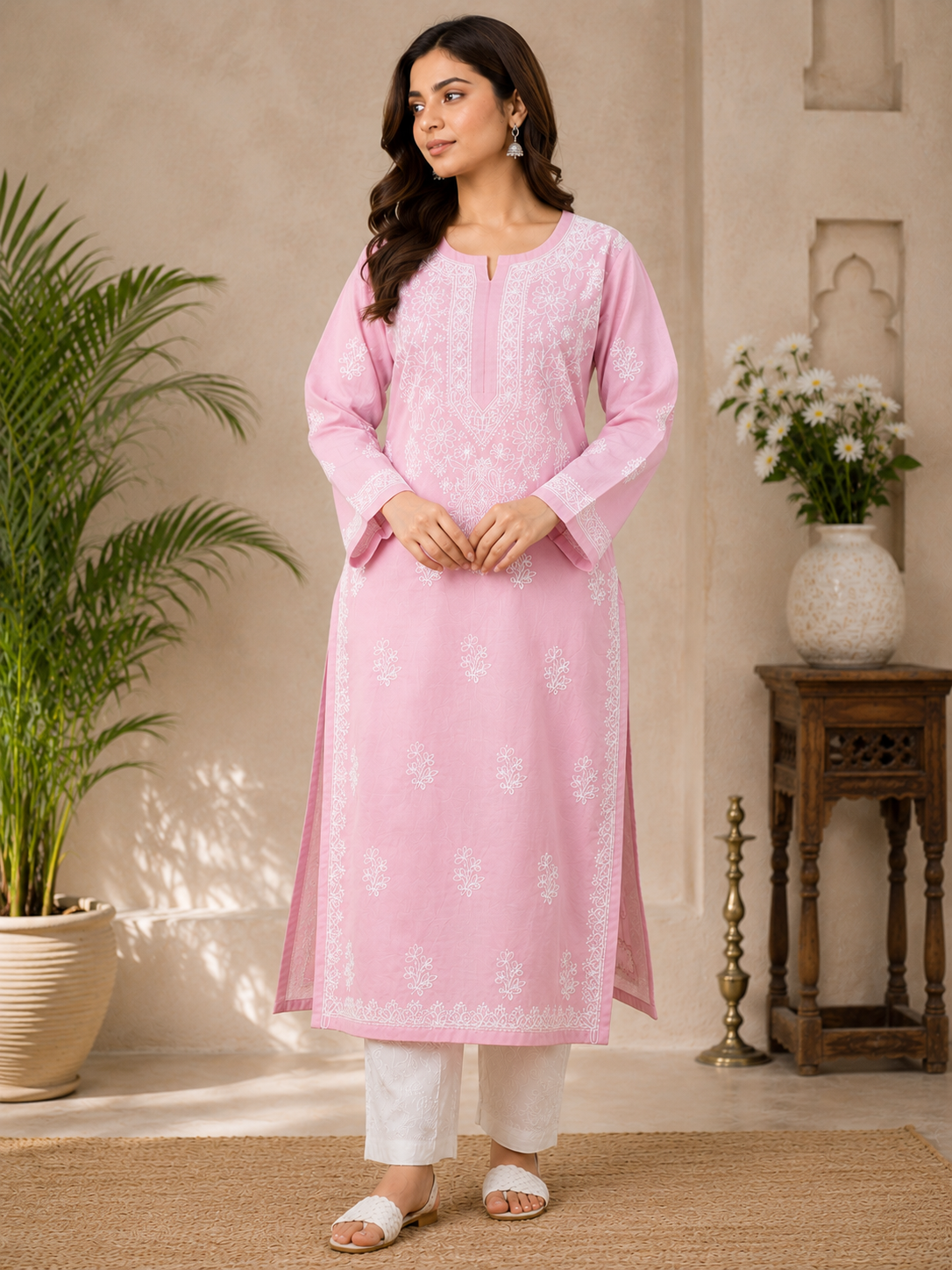 IRA PINK VOILE COTTON LONG KURTA