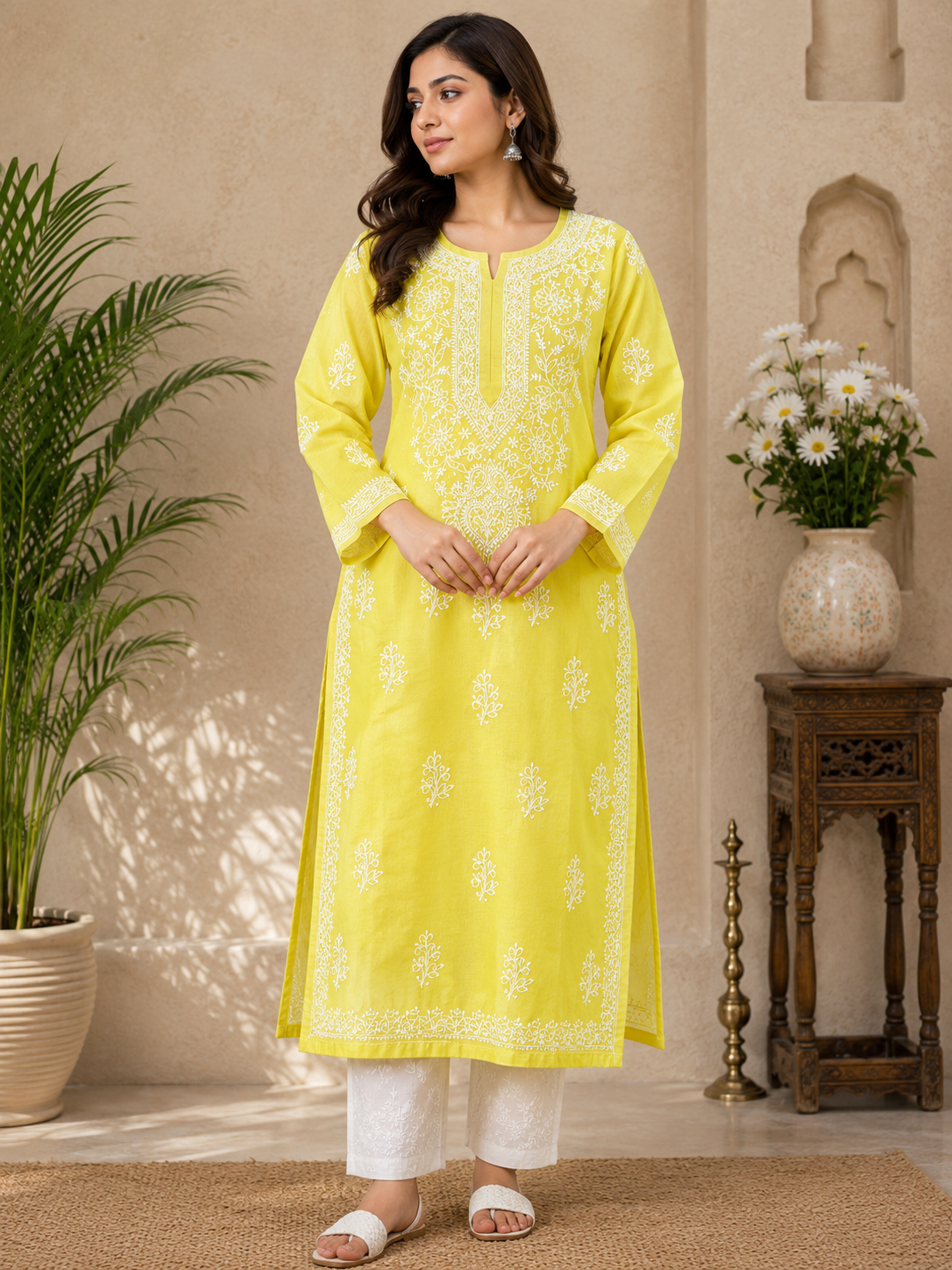 IRA YELLOW VOILE COTTON LONG KURTA