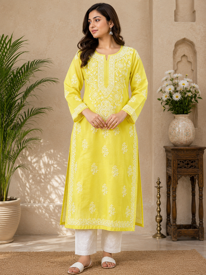 IRA YELLOW VOILE COTTON LONG KURTA