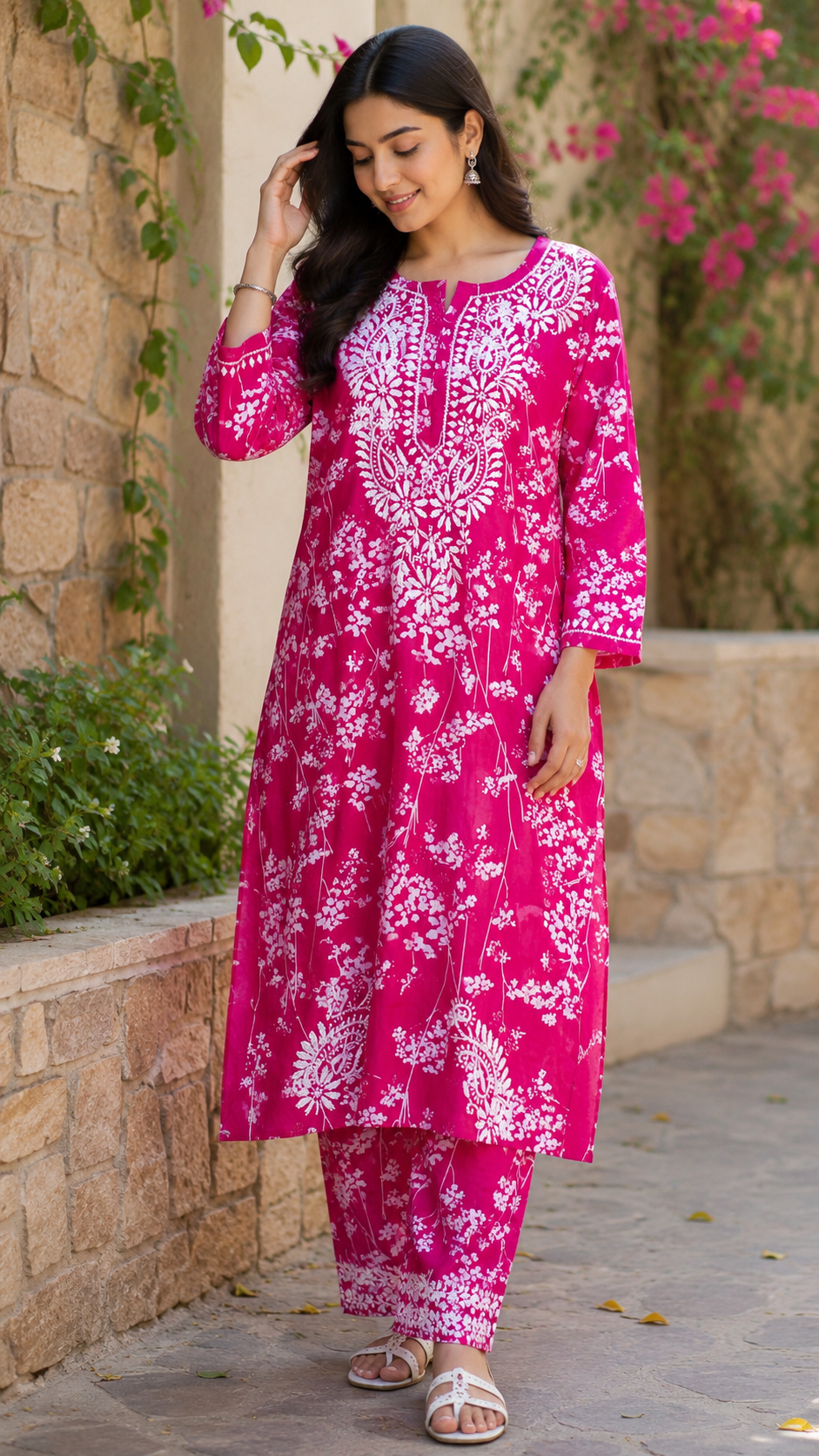 TUBA PINK MULMUL PRINTED KURTA WITH PANT